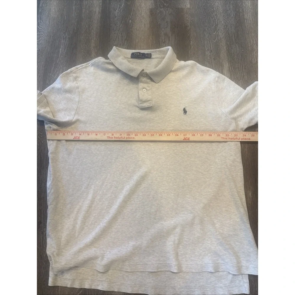 Polo Ralph Lauren Polo Shirt Men's XXL Heathered Cream Blue Pony Stretch Casual